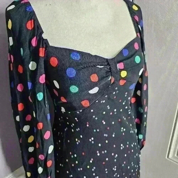 Rixo black with polka dot long sleeve dress size 2 - Picture 2 of 4